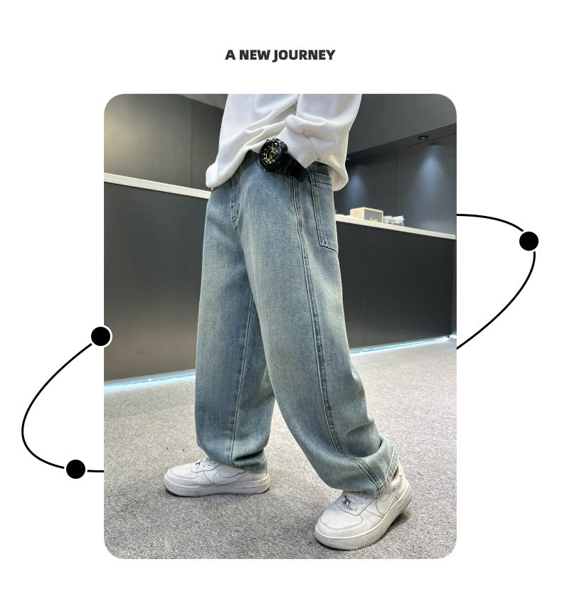 Teenage Boys Baggy Jeans Casual Loose Style Cartoon Denim Pants Straight Fit Elegant Child Jeans Trousers New Design Kids