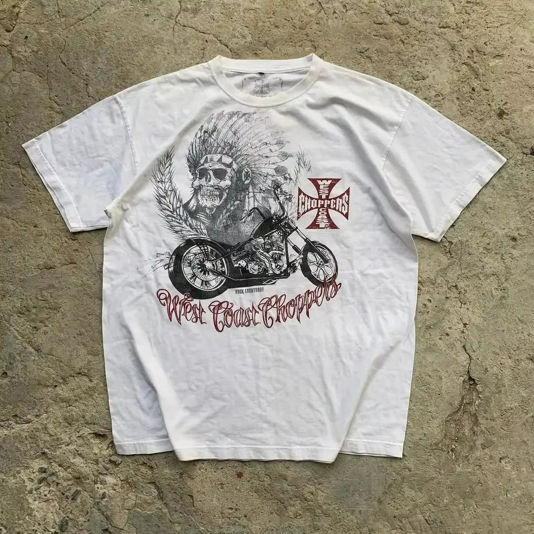 2026 new New trendy and popular streetwear with printed designs short-sleeved retro high street clothing, loose T-shirt